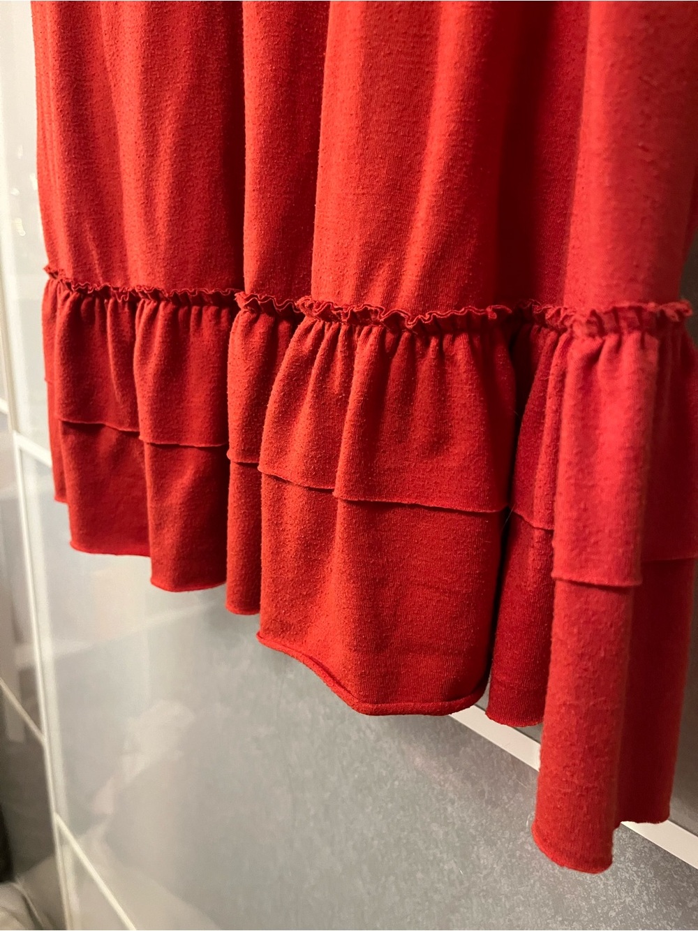Red Orange Ruffle-Hem Long Top - Picture 2 of 5